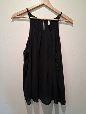 JJ Perfection Women's Sz 2XL Black Flowy Pleated Spaghetti Strap Sheer Tank Top